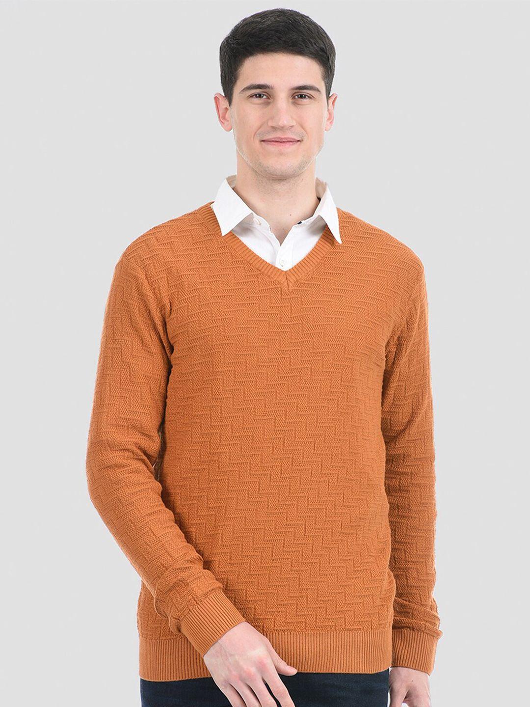 portobello men brown self design pullover