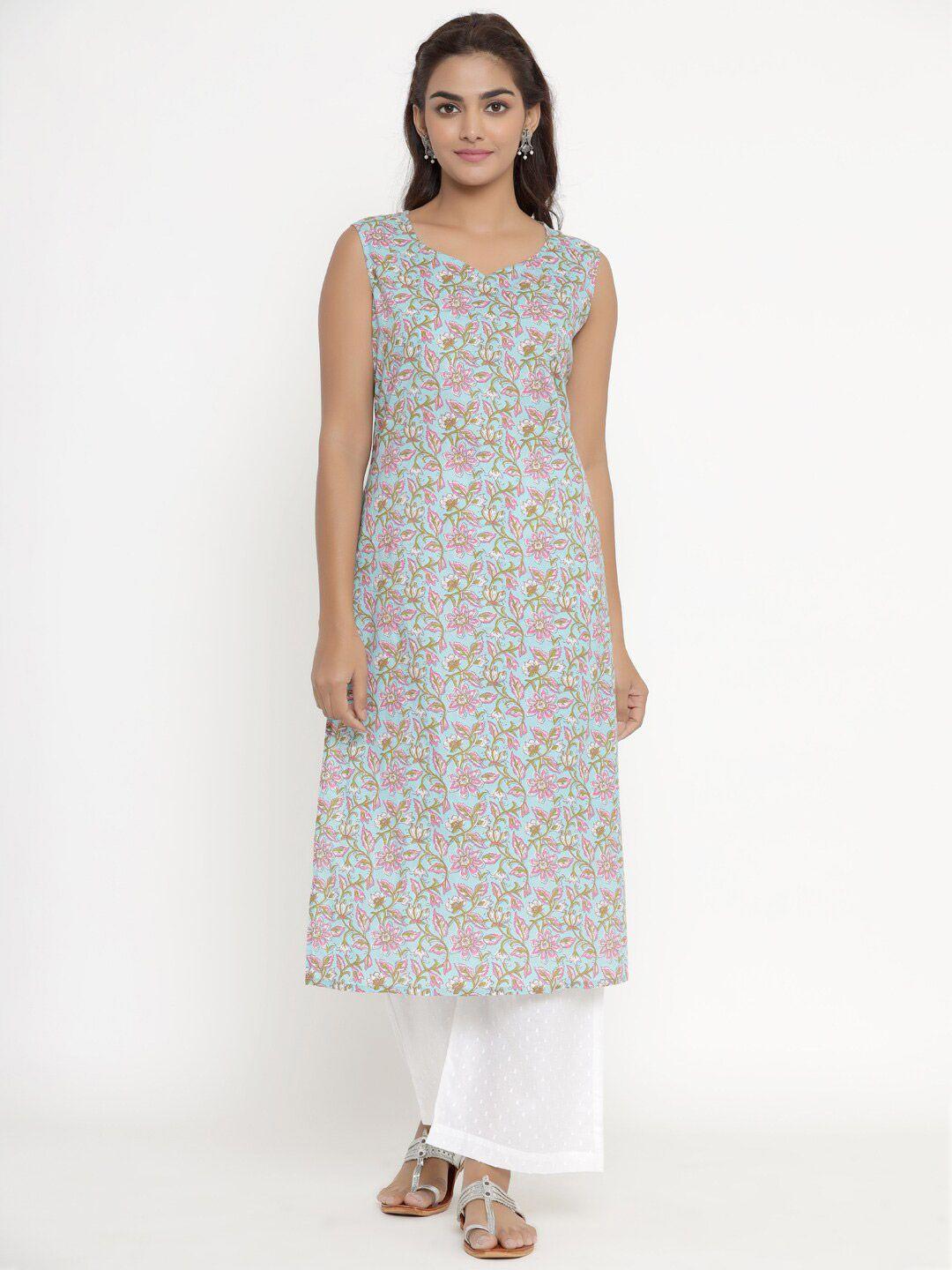 miravan women blue floral printed kurta