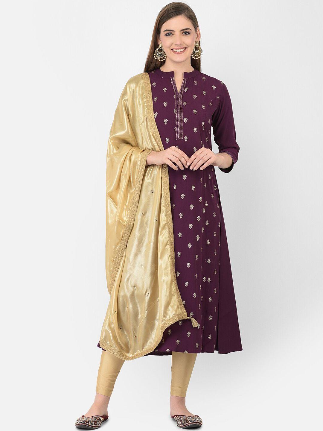 span women purple floral embellished kurta