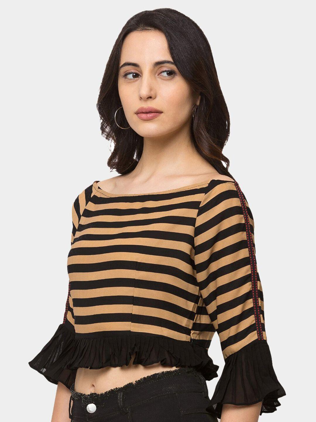 sheczzar mustard yellow striped georgette top