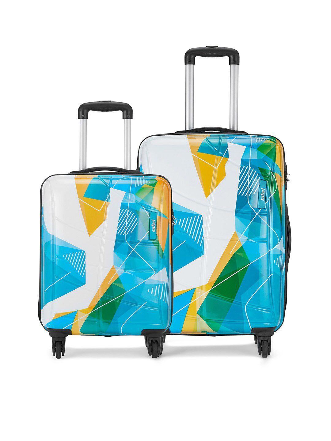 safari set of 2 blue printed hard-sided trolley suitcases