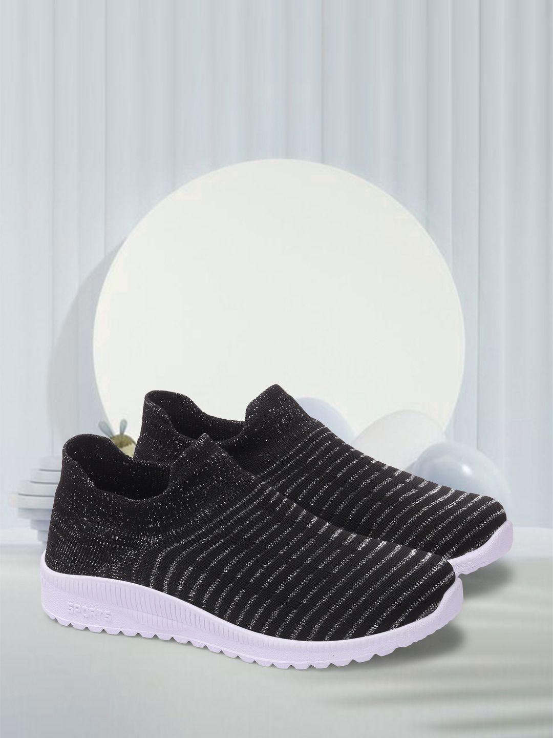 zapatoz women black striped slip-on sneakers