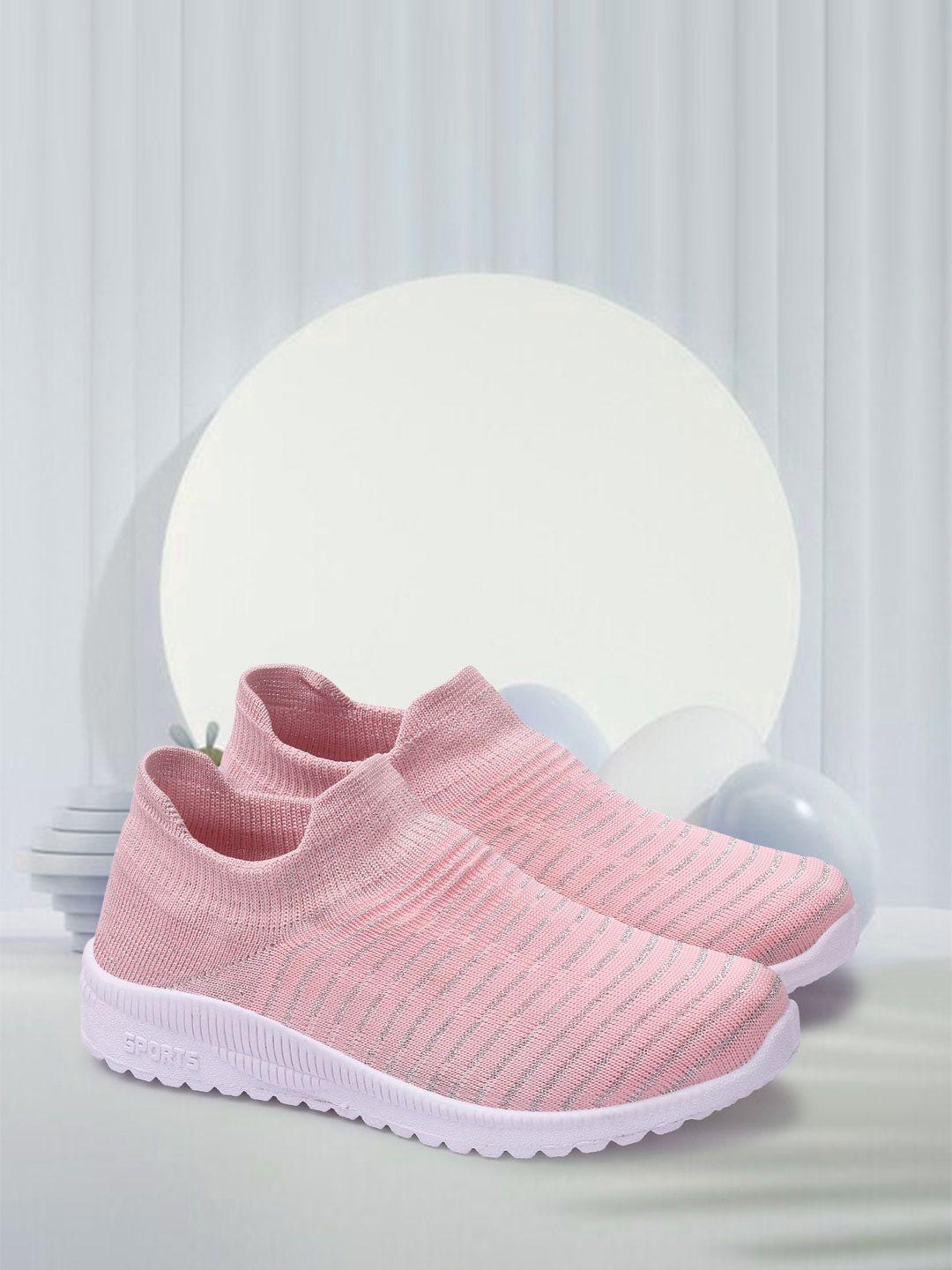 zapatoz women pink striped slip-on casual shoes