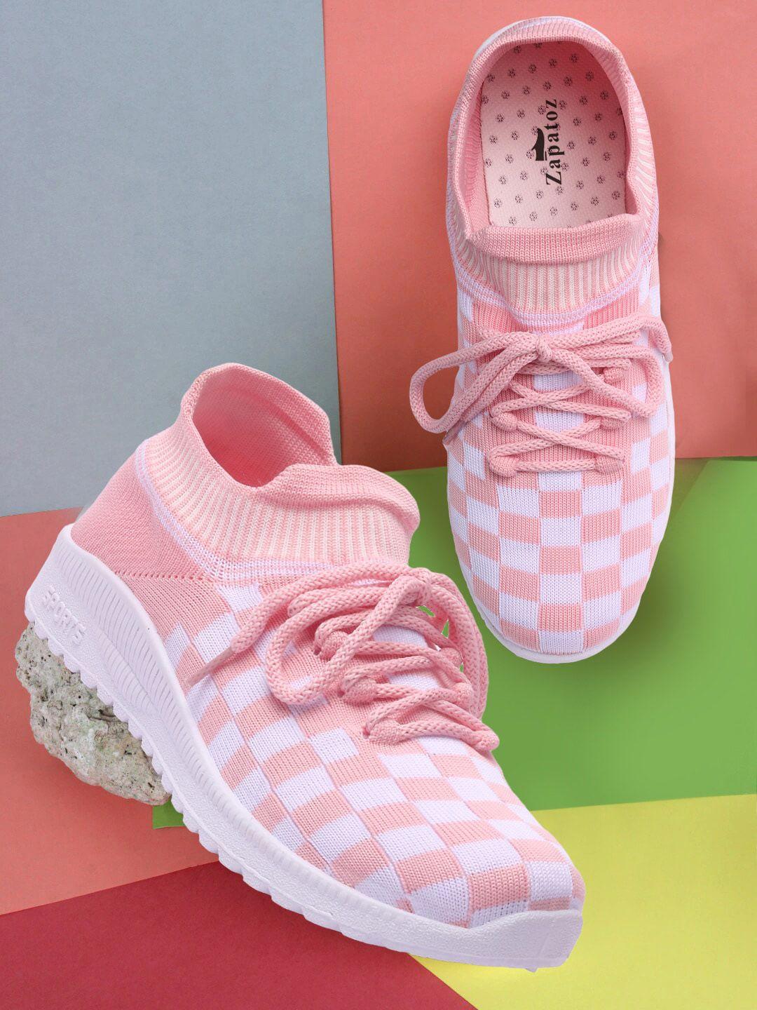 zapatoz women pink woven design sneakers