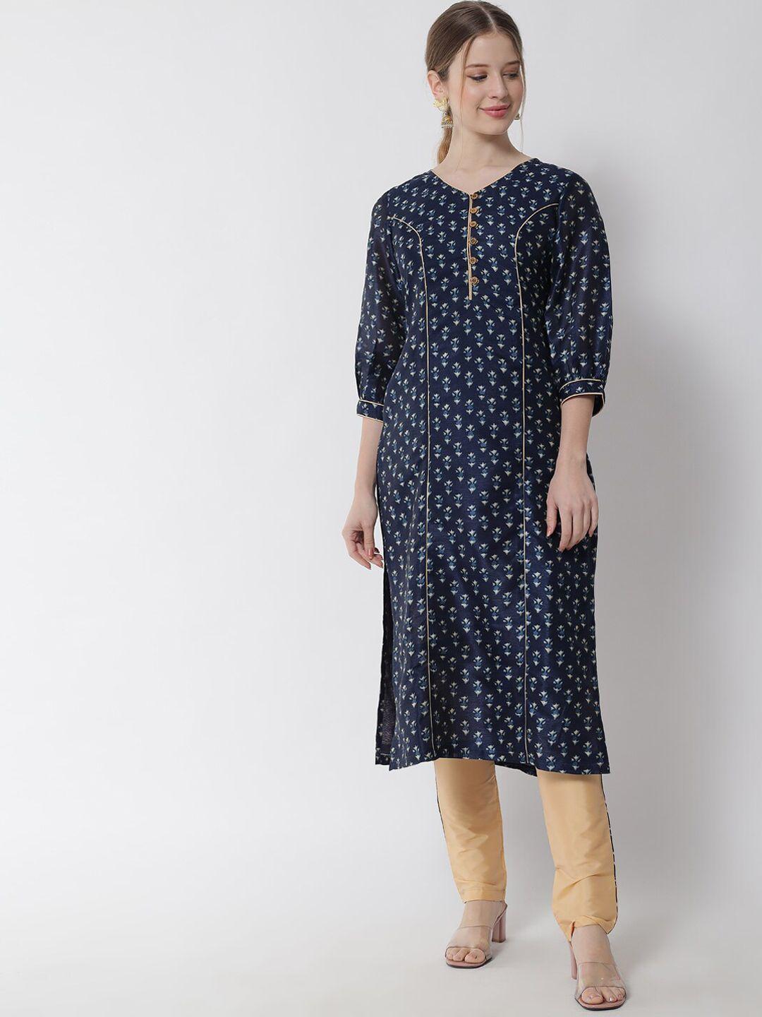 tulsattva women blue printed kurta with trousers