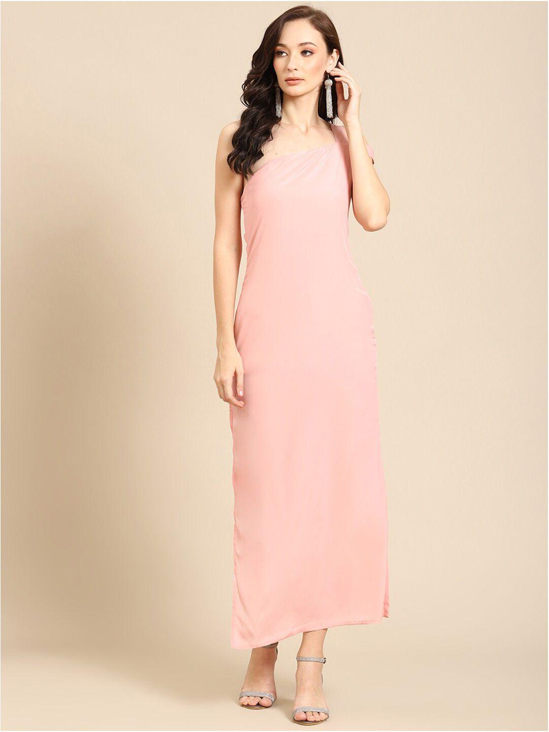 dodo & moa women peach-coloured crepe bodycon midi dress