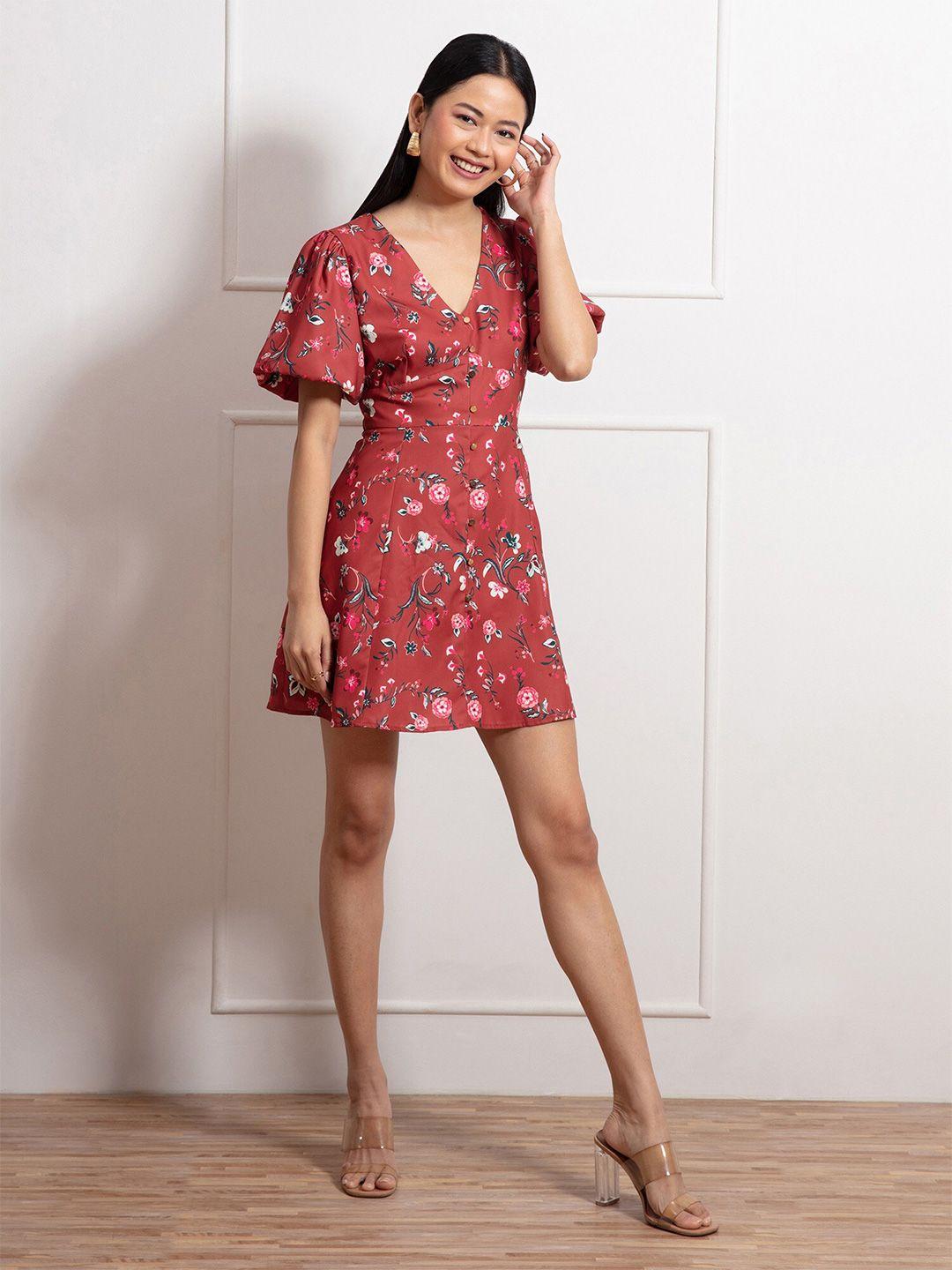 20dresses rust floral crepe dress