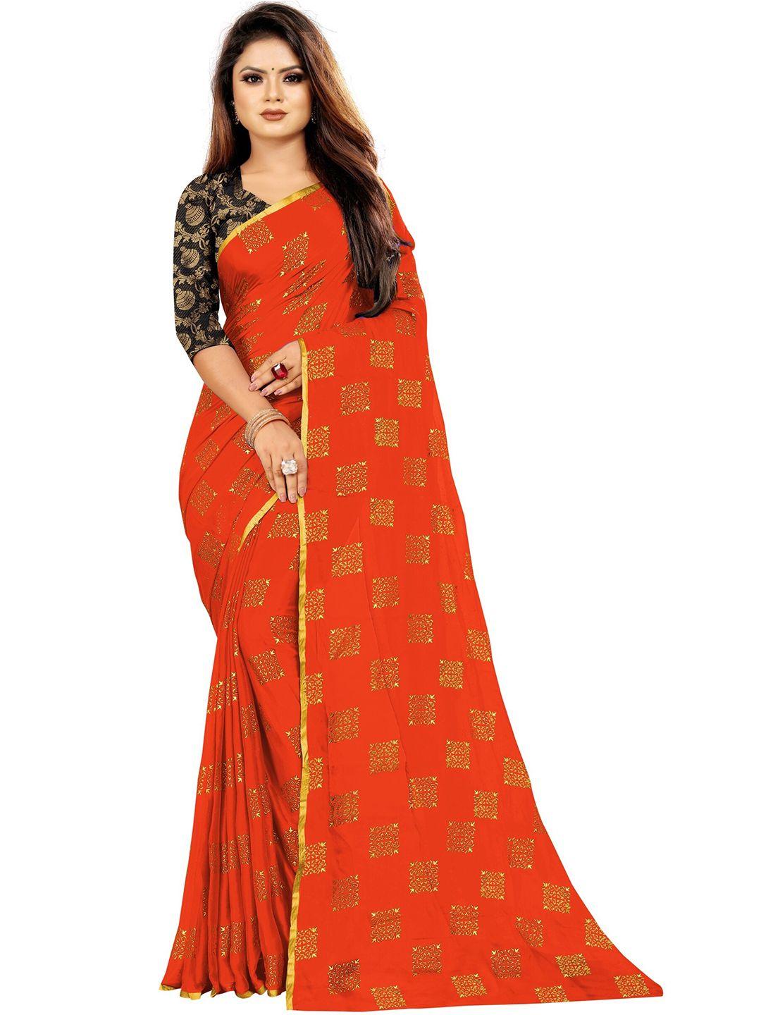 rhey orange & golden ethnic motifs banarasi saree