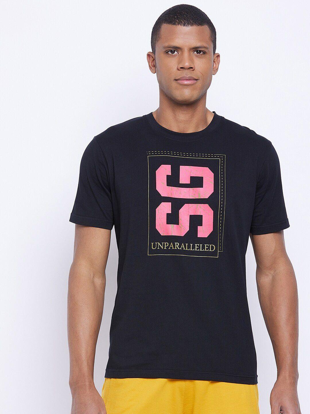 unpar men navy blue & pink printed t-shirt