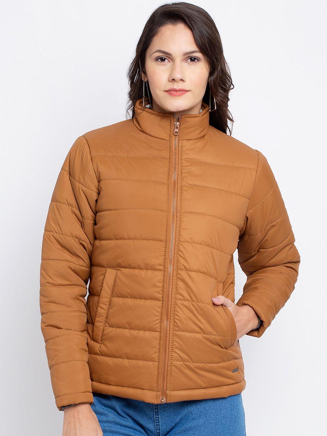 perfkt-u women tan lightweight antimicrobial training or gym puffer jacket