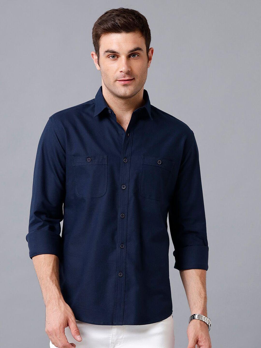 yovish men navy blue smart slim fit casual shirt