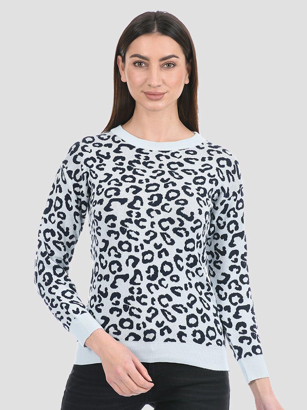 portobello women blue & black animal printed pullover