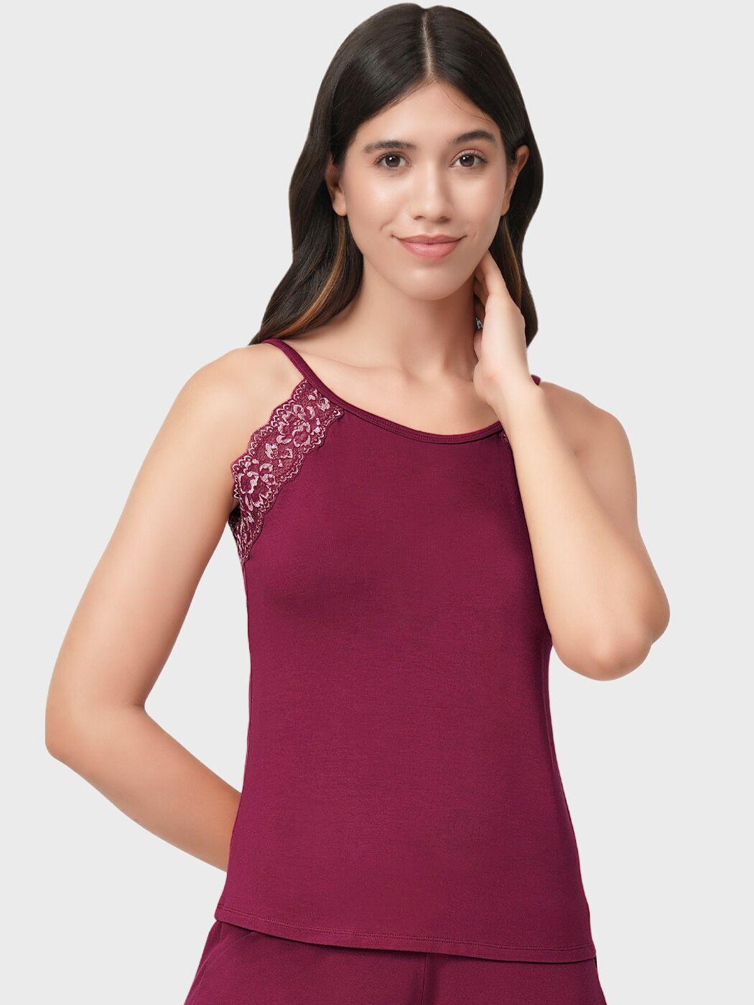 amante women maroon lace sleep camisole