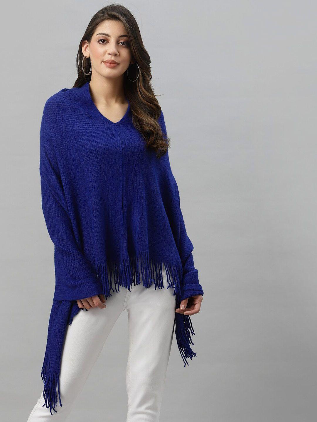 style quotient women blue longline poncho