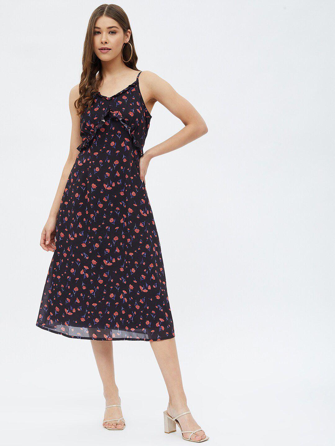 harpa black floral georgette a-line midi dress