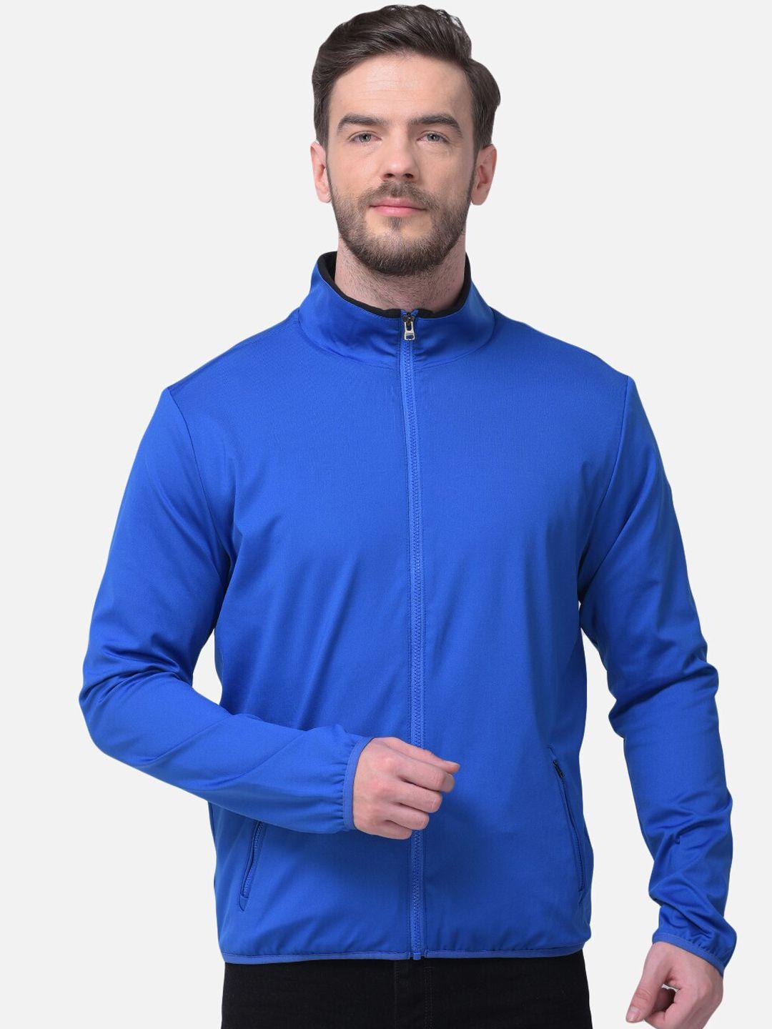 woods men blue water resistant sporty jacket with patchwork