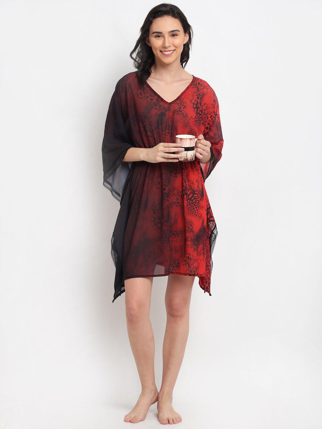 erotissch women red & black printed beachwear cover-up kaftan