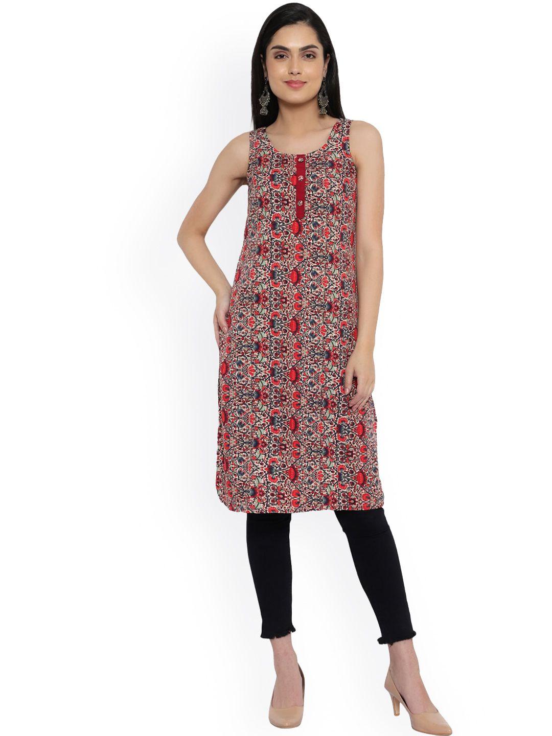 kalini women maroon ethnic motifs printed crepe kurta