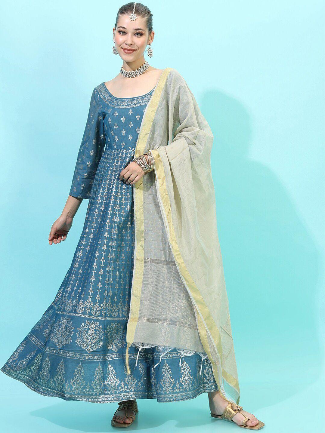 vishudh teal ethnic motifs ethnic maxi dress