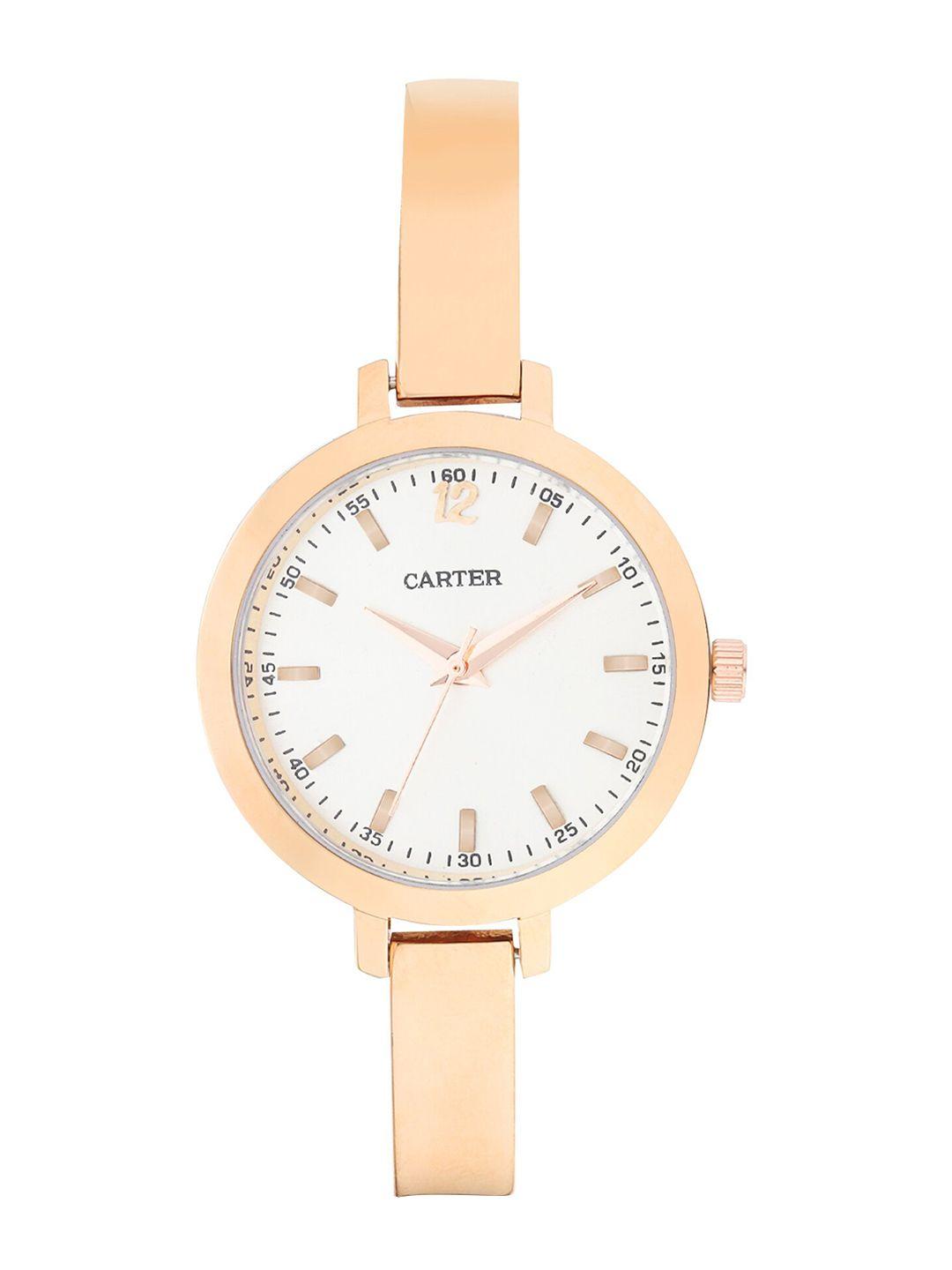 sandy d carter women white brass dial & rose gold straps analogue watch sd-carter-20-wh