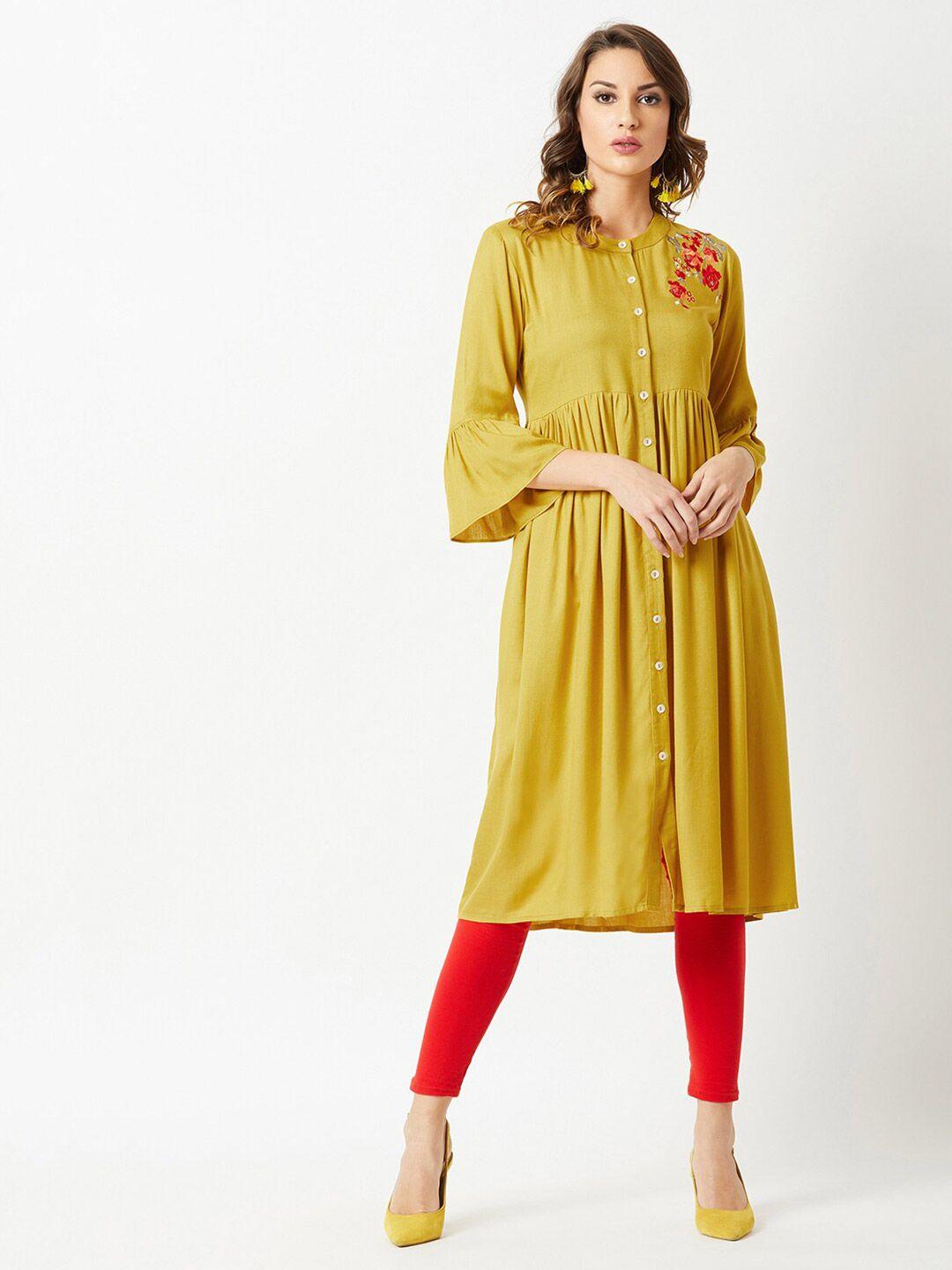 miss chase mustard yellow & red shirt dress