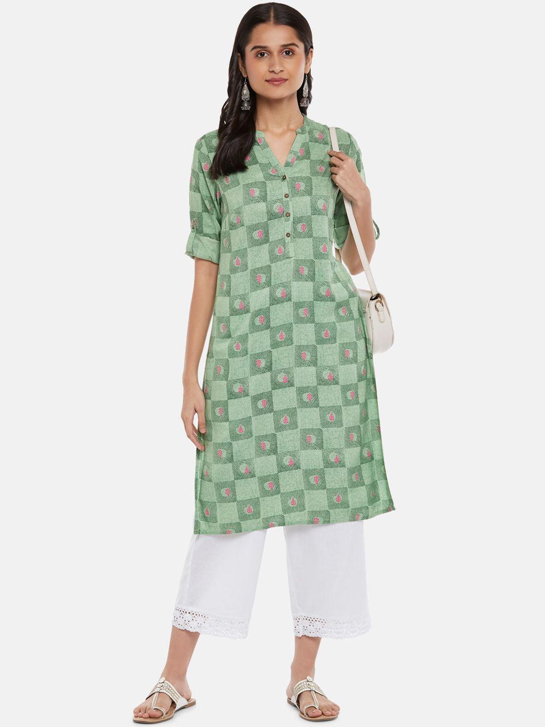 rangmanch by pantaloons women green ethnic motifs kurta