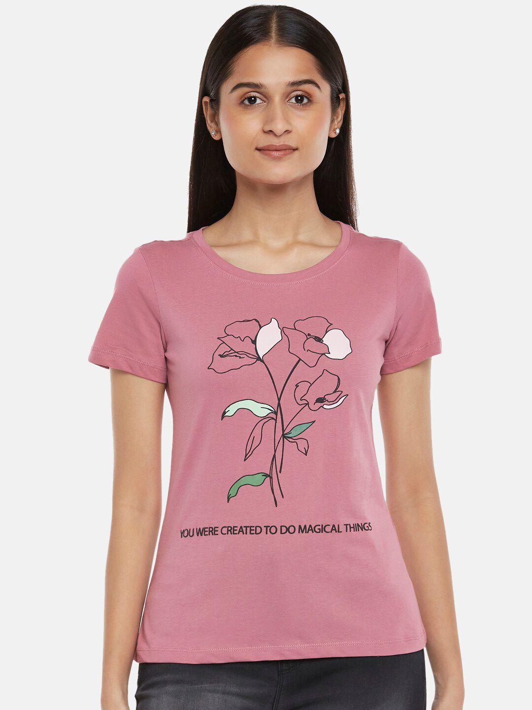 honey by pantaloons women violet printed cotton t-shirt