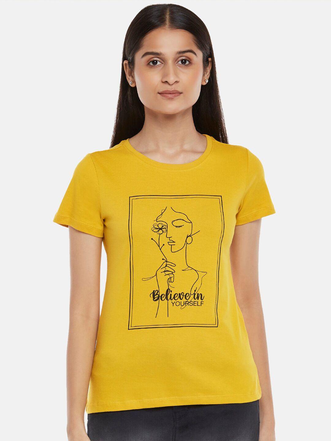 honey by pantaloons women mustard yellow printed t-shirt