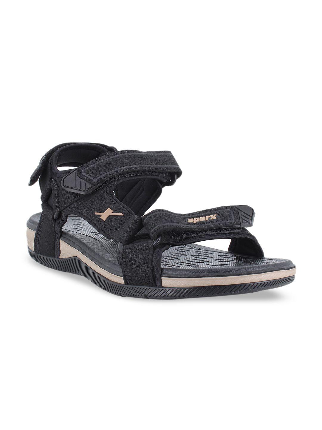 sparx men black & beige solid sports sandals