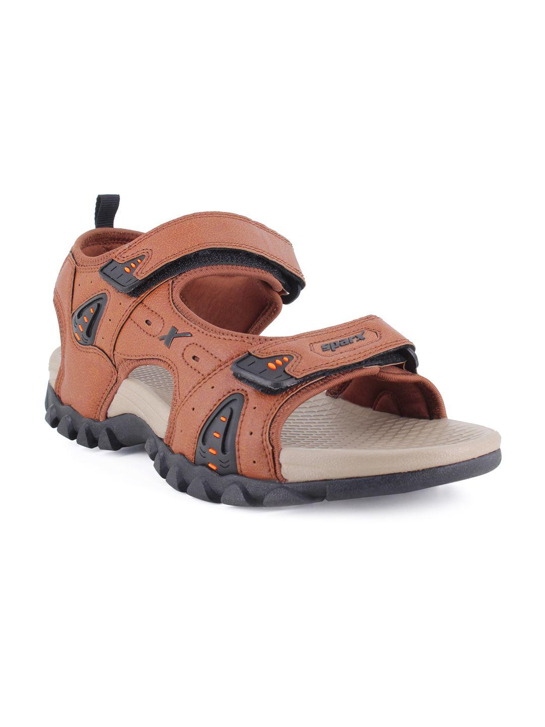 sparx men tan brown & black solid sports sandals