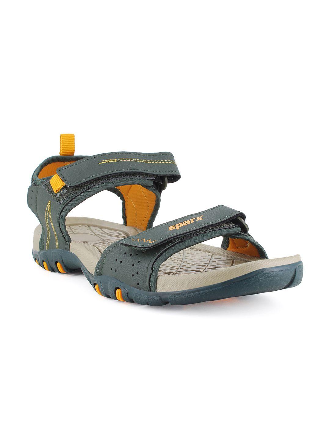 sparx men green & gold solid sports sandals