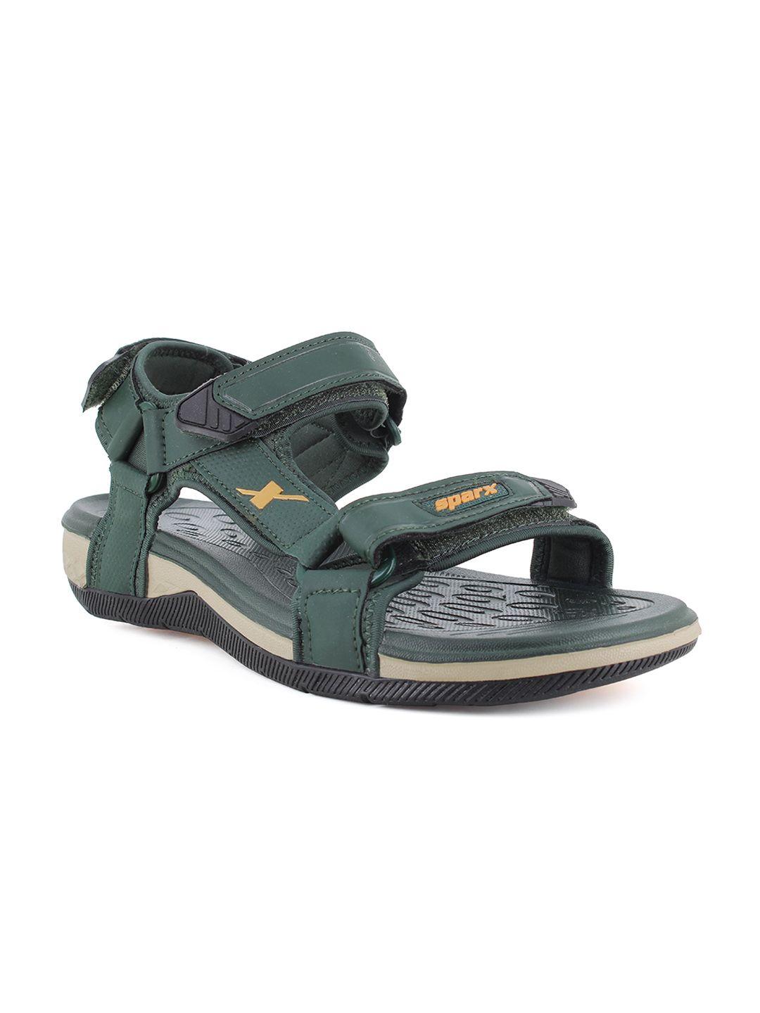 sparx men green & gold coloured solid sports sandals