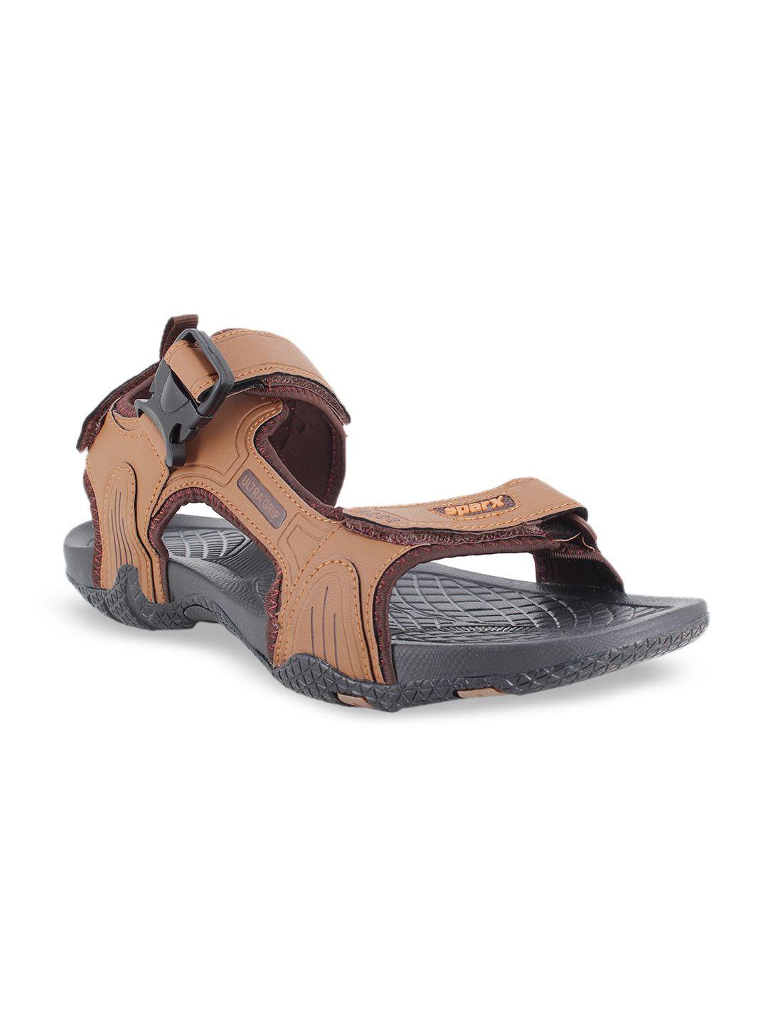 sparx men tan brown & grey solid sports sandals