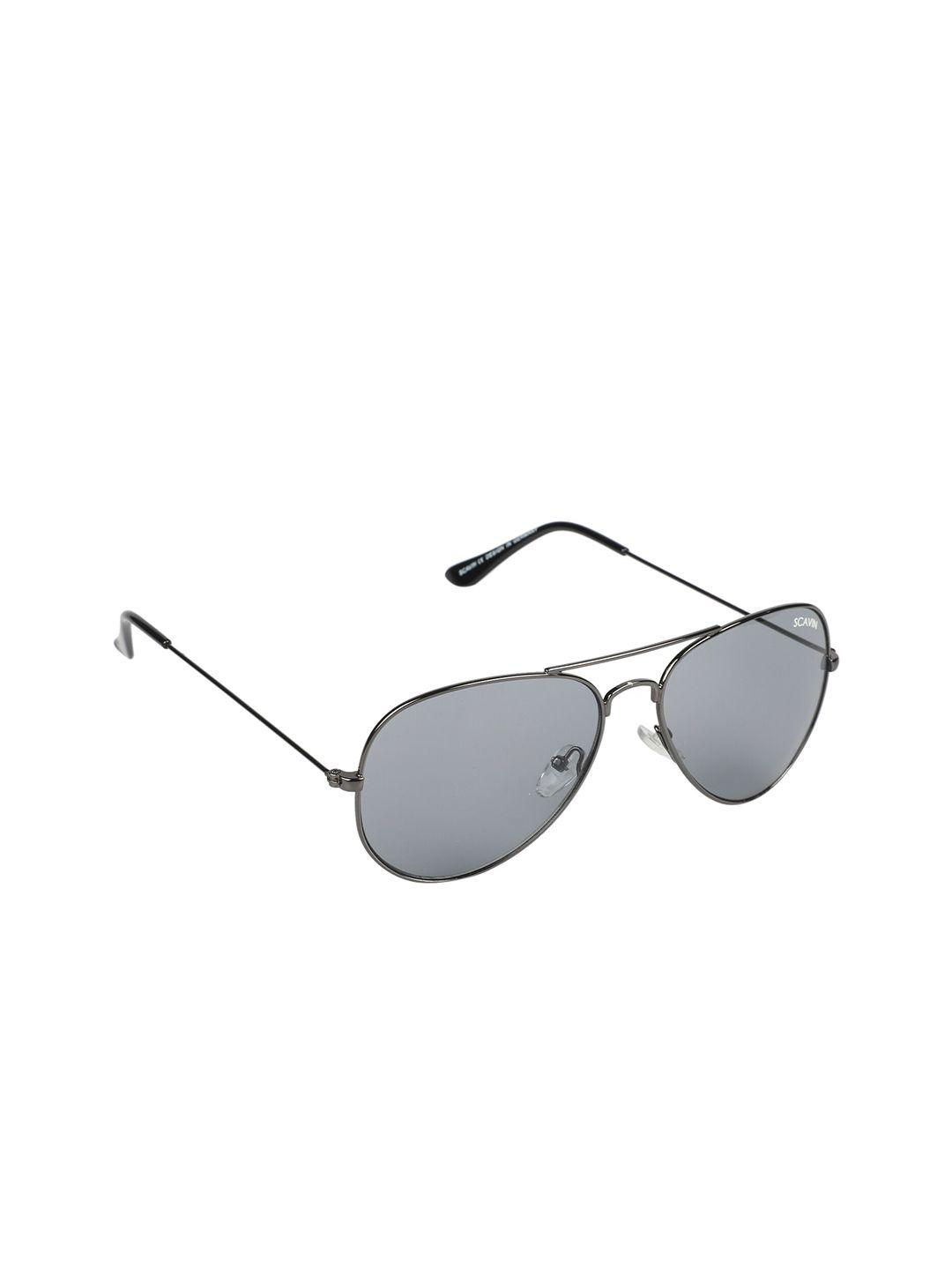 scavin unisex grey lens & gunmetal-toned aviator sunglasses with uv protected lens