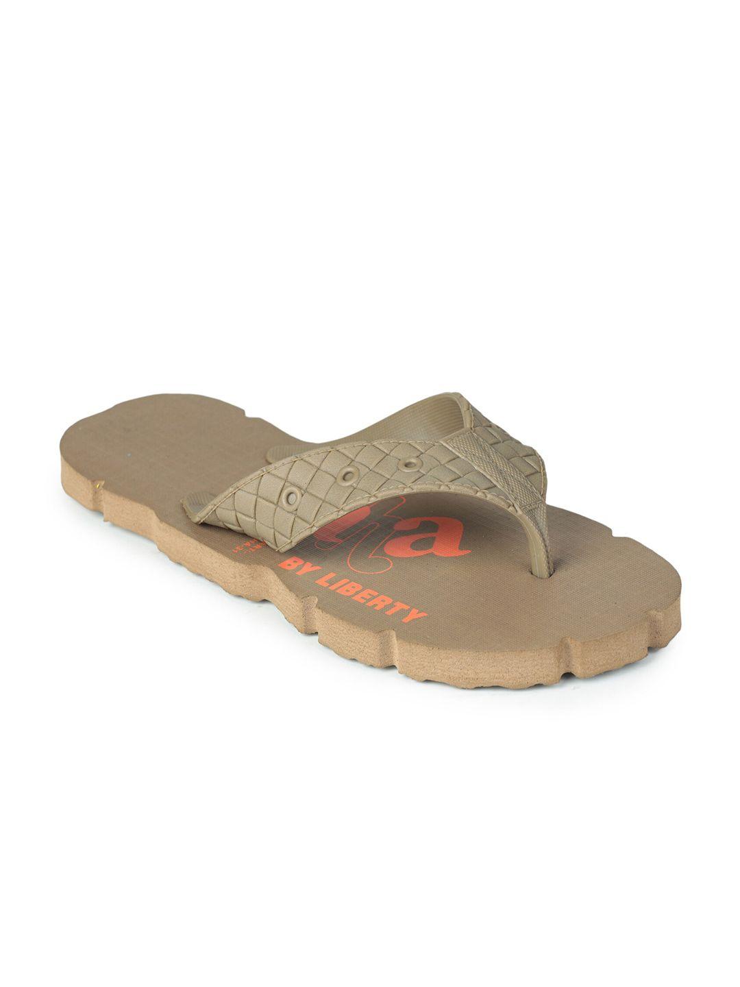 liberty men beige & orange printed thong flip-flops