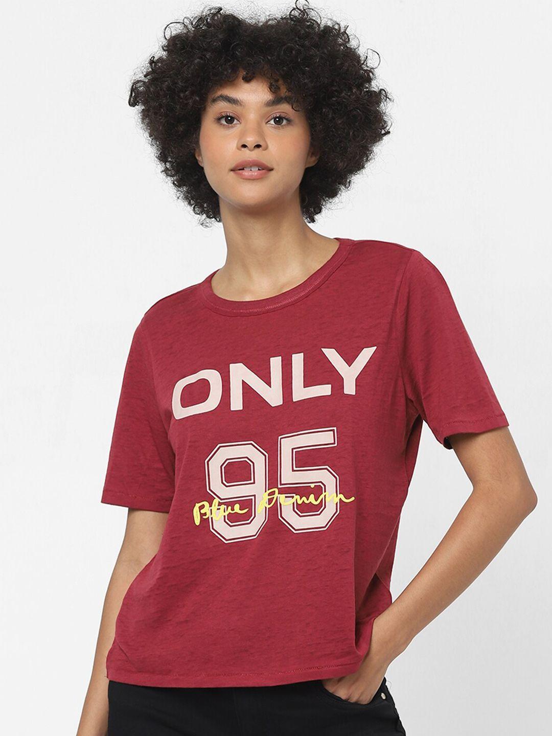 only women red & white printed t-shirt