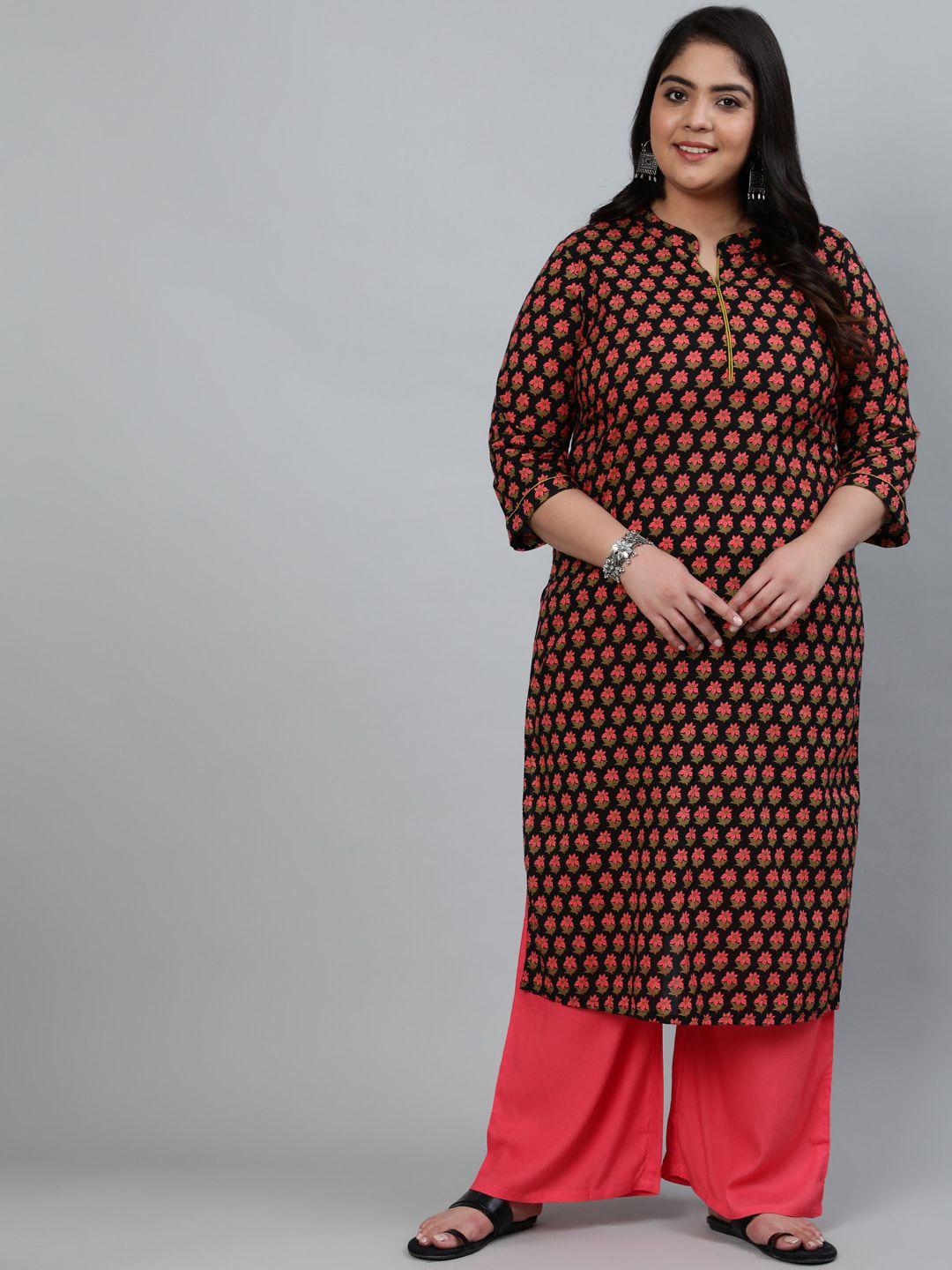 jaipur kurti women black & red ethnic motifs printed flared sleeves kurta