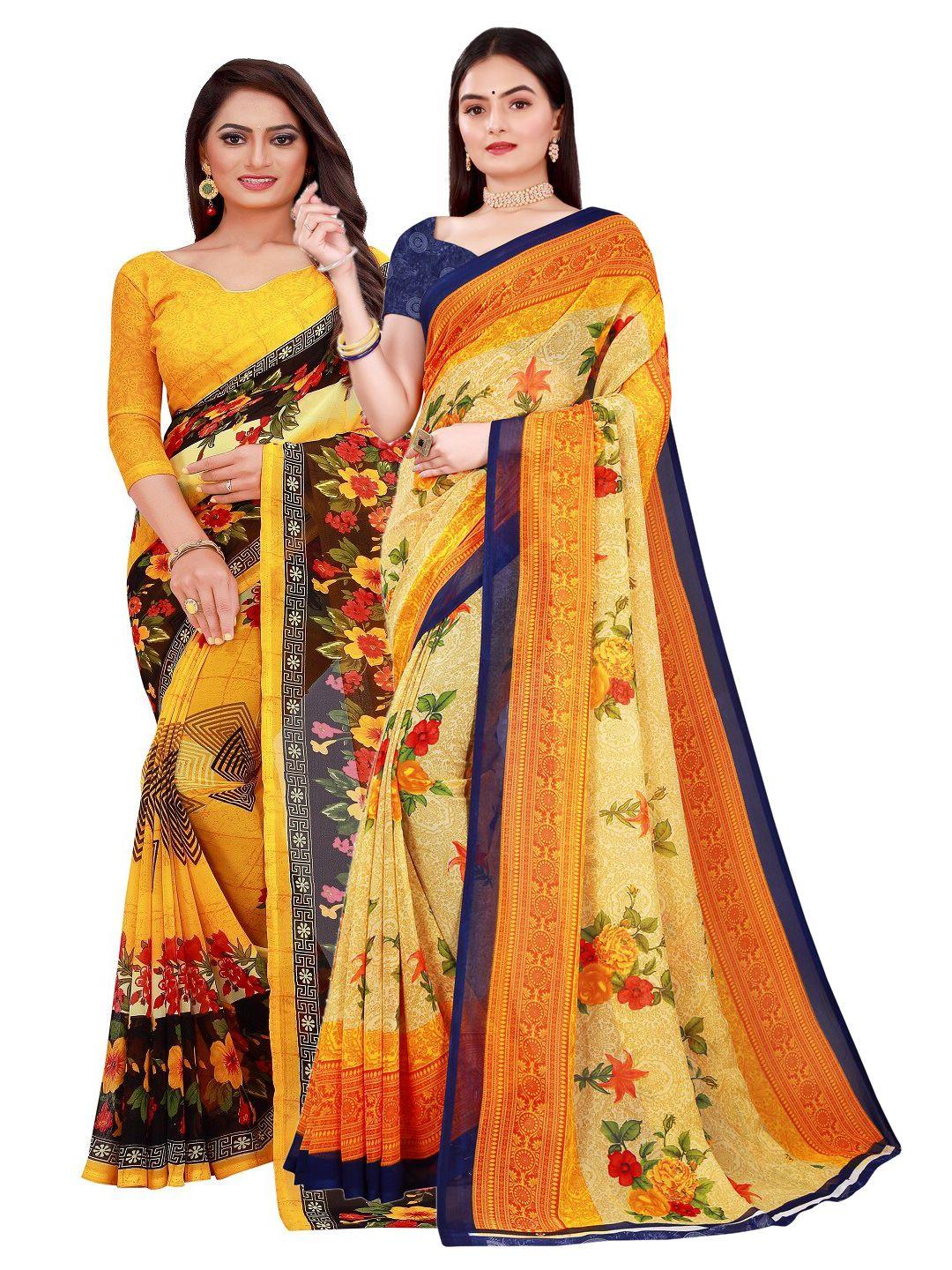 saadhvi women pack of 2 multicolor printed pure georgette saree