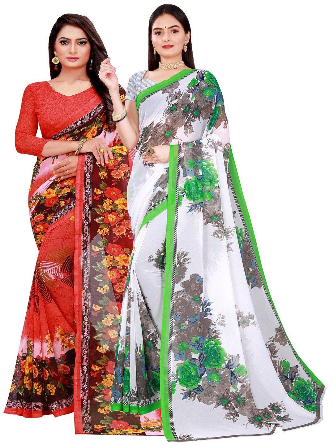 florence 2 white & red pure georgette saree