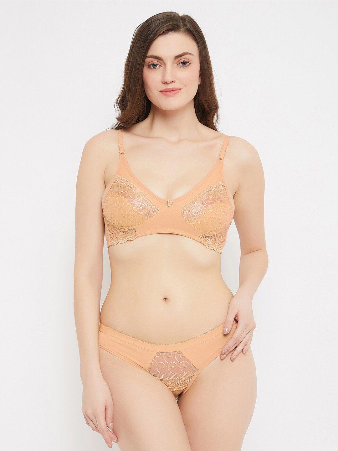 aliza women nude-colored self design lingerie set