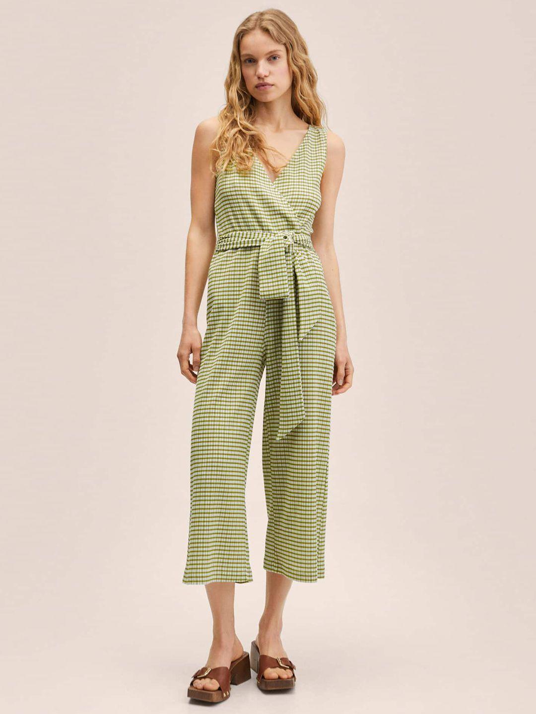 mango green striped basic jumpsuit