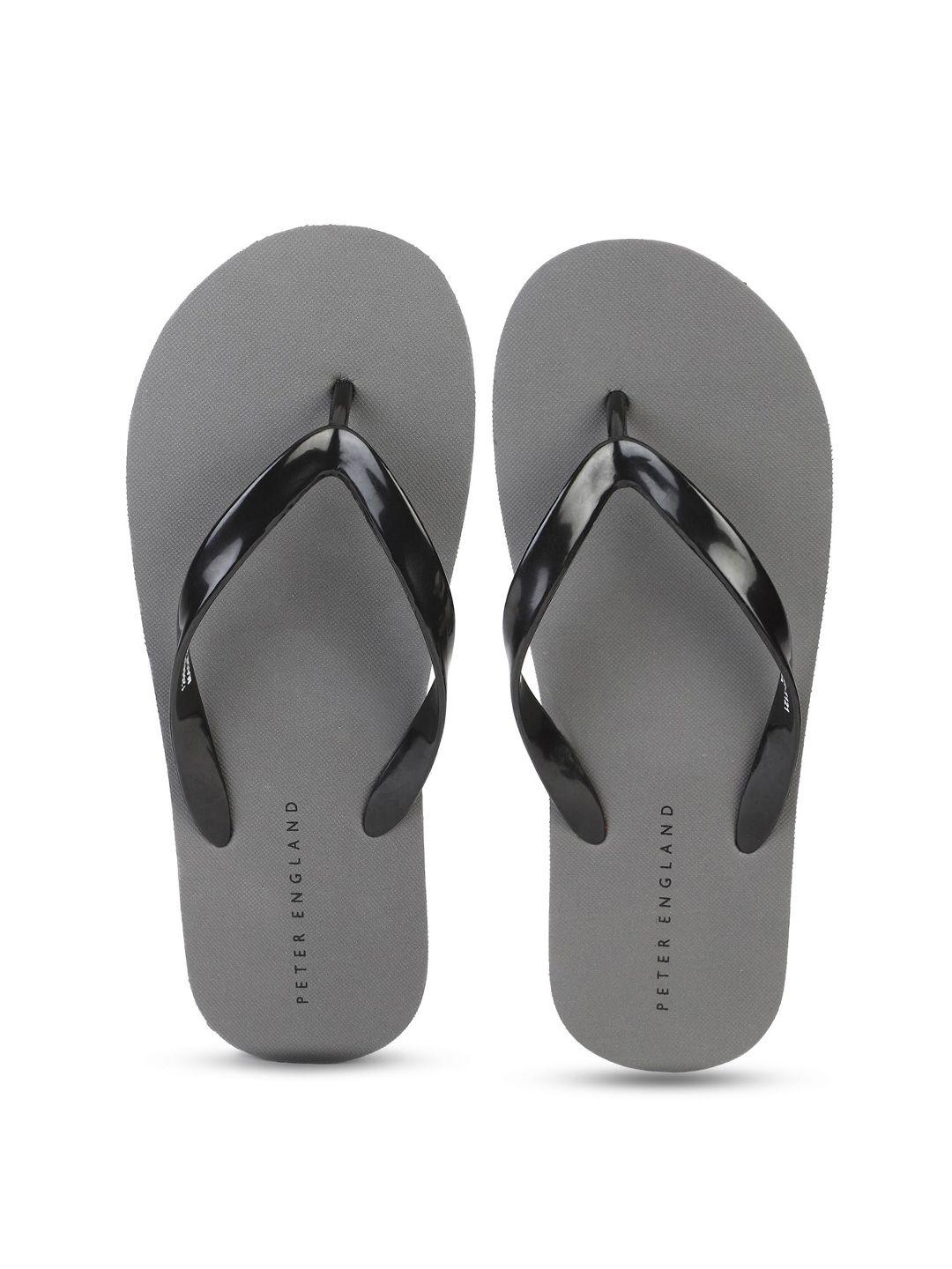 peter england men grey & black rubber thong flip-flops