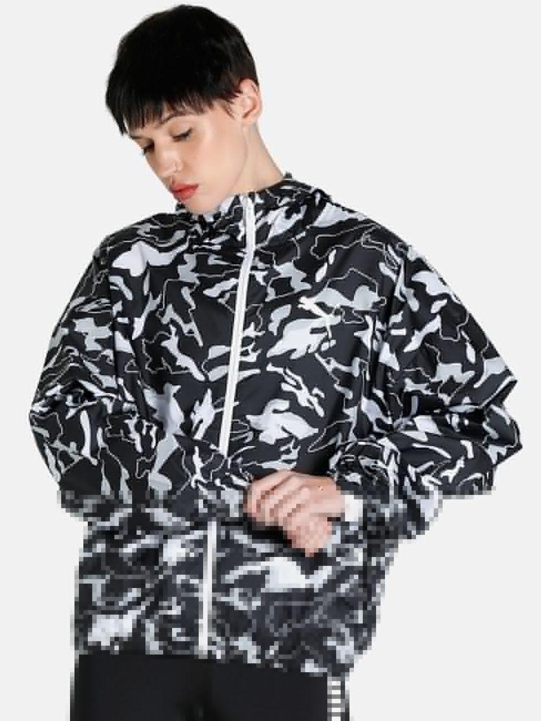 puma women puma black & white printed jackets