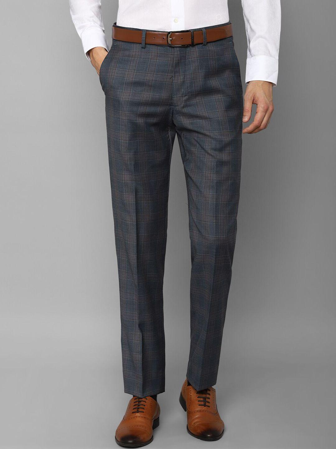 luxure by louis philippe men grey checked slim fit trousers