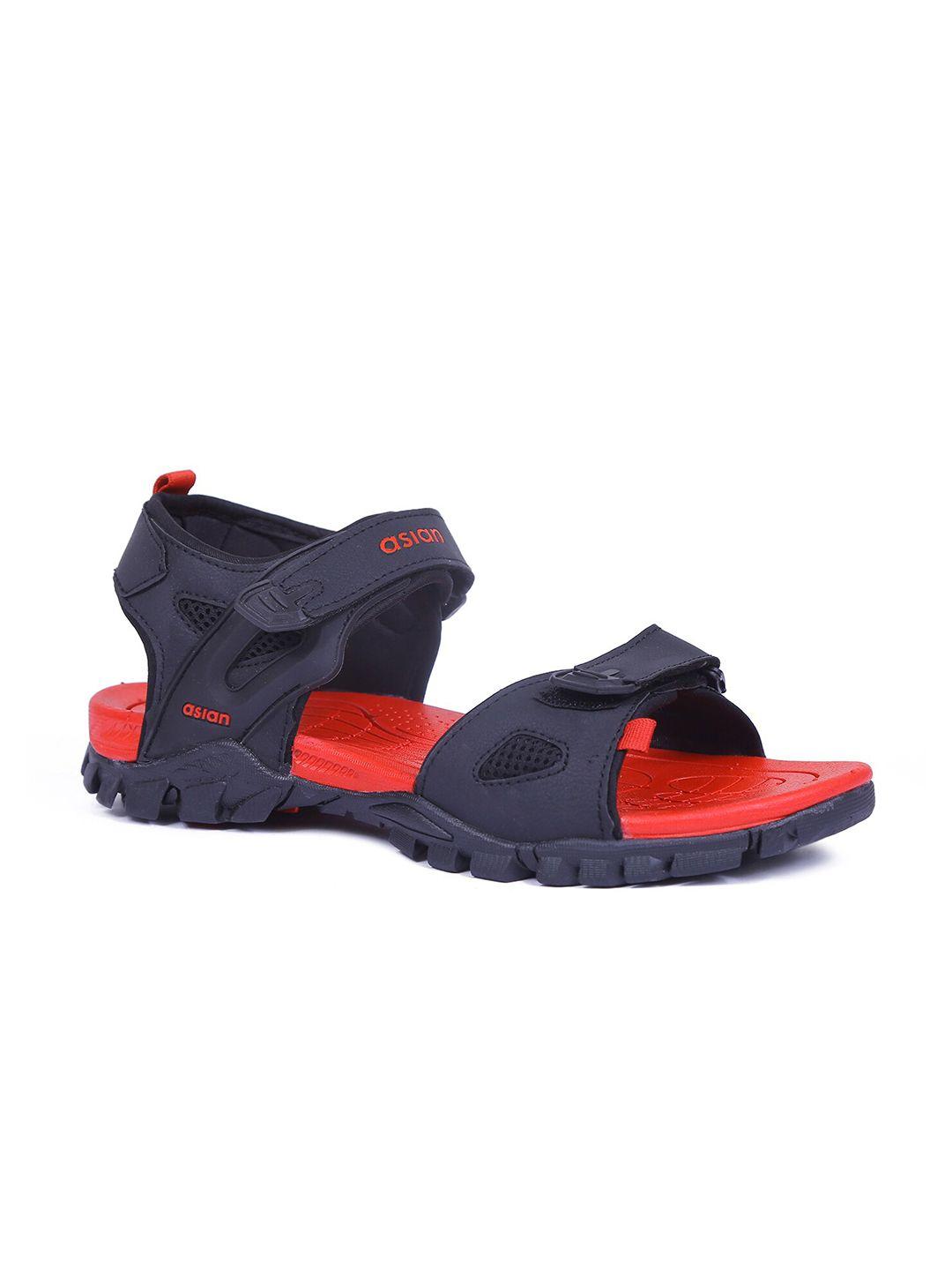 asian men black & red solid sports sandals