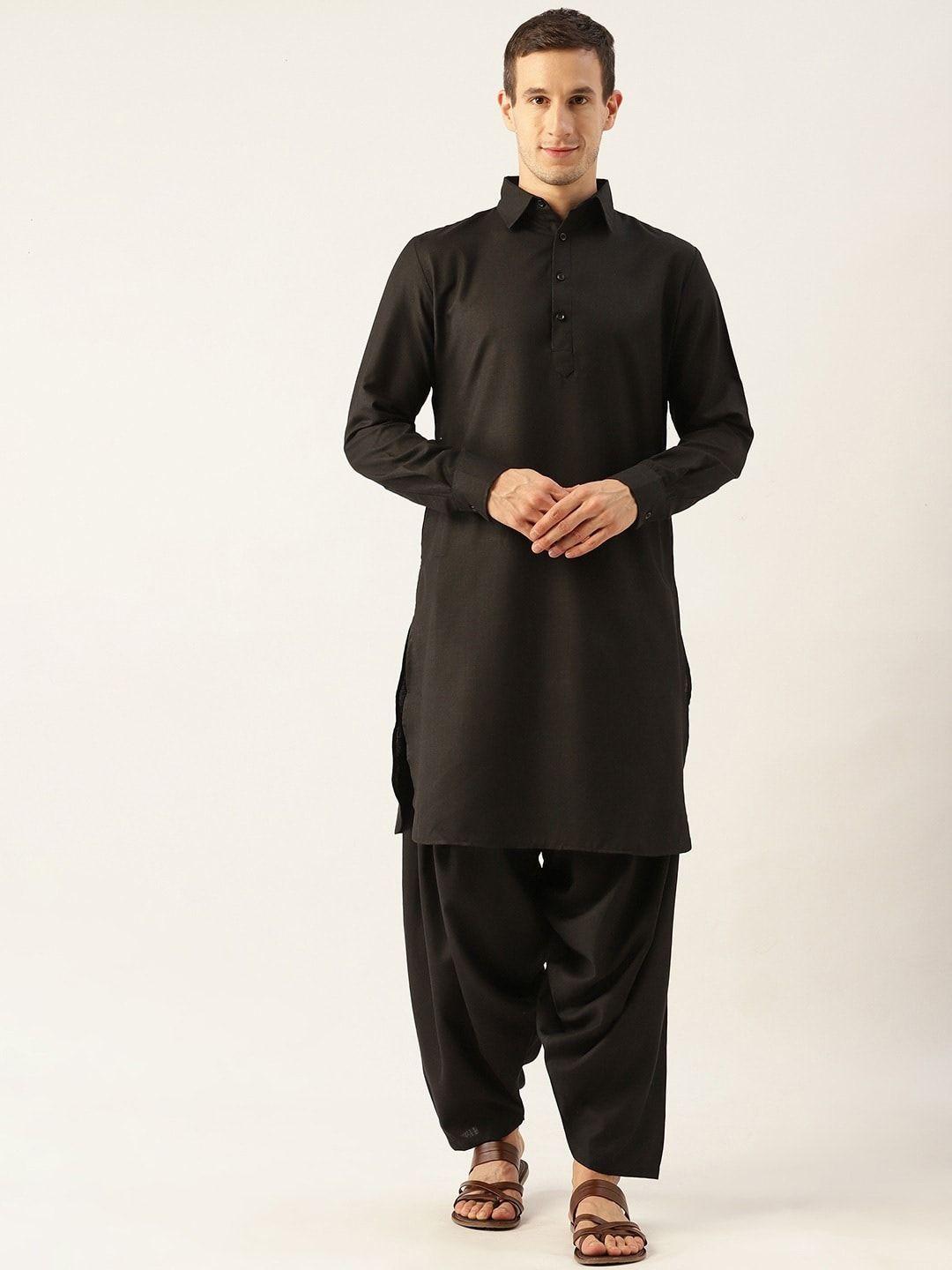 molly & michel men black pathani kurta