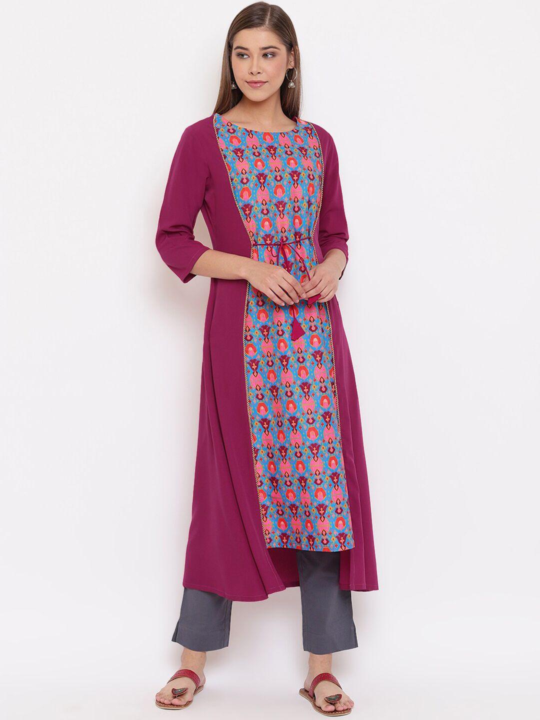 janasya women magenta floral printed crepe kurta