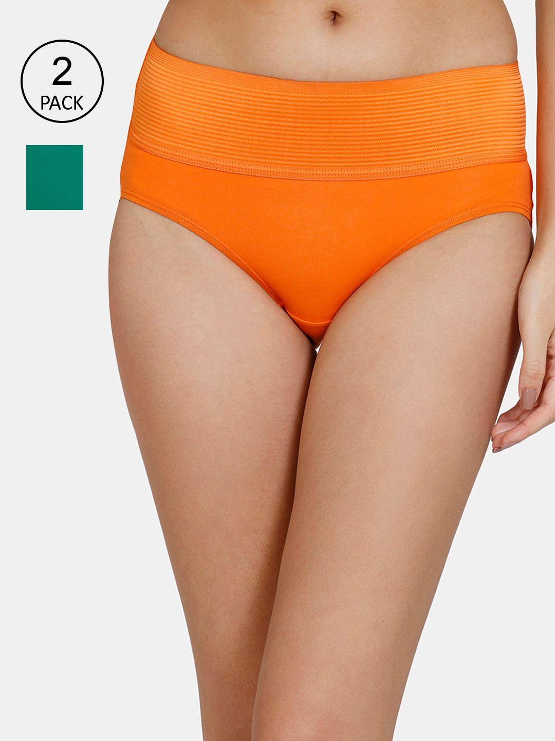 zivame pack of 2 orange and green solid hipster briefs zi2684fashhsast