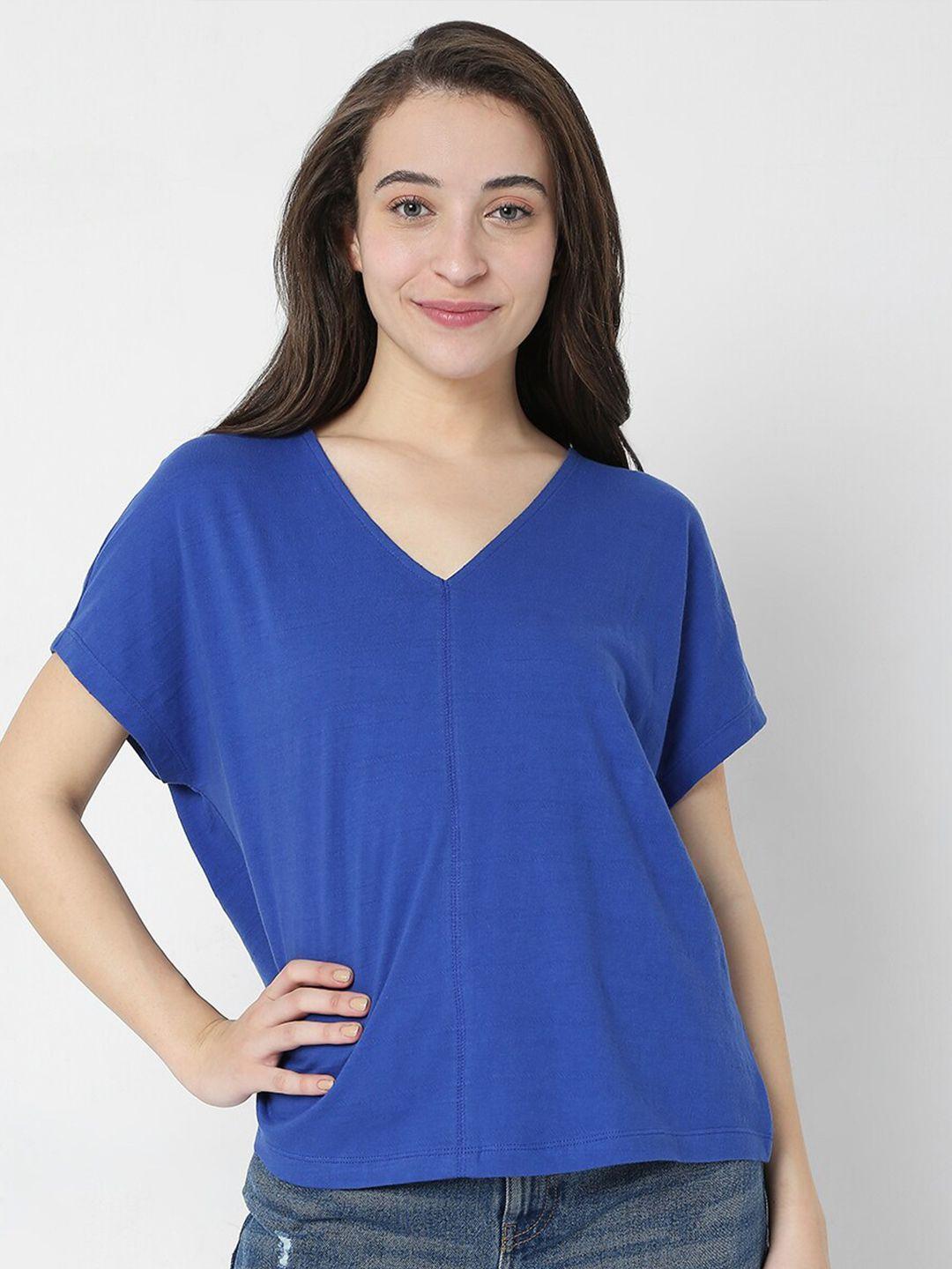 vero moda women blue v-neck extended sleeves t-shirt