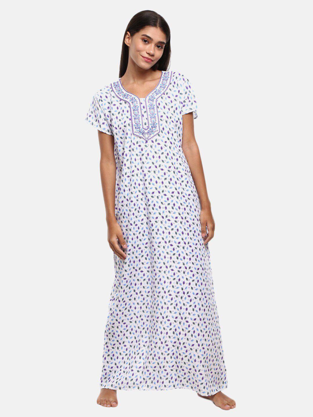 v-mart women white printed maxi nightdress